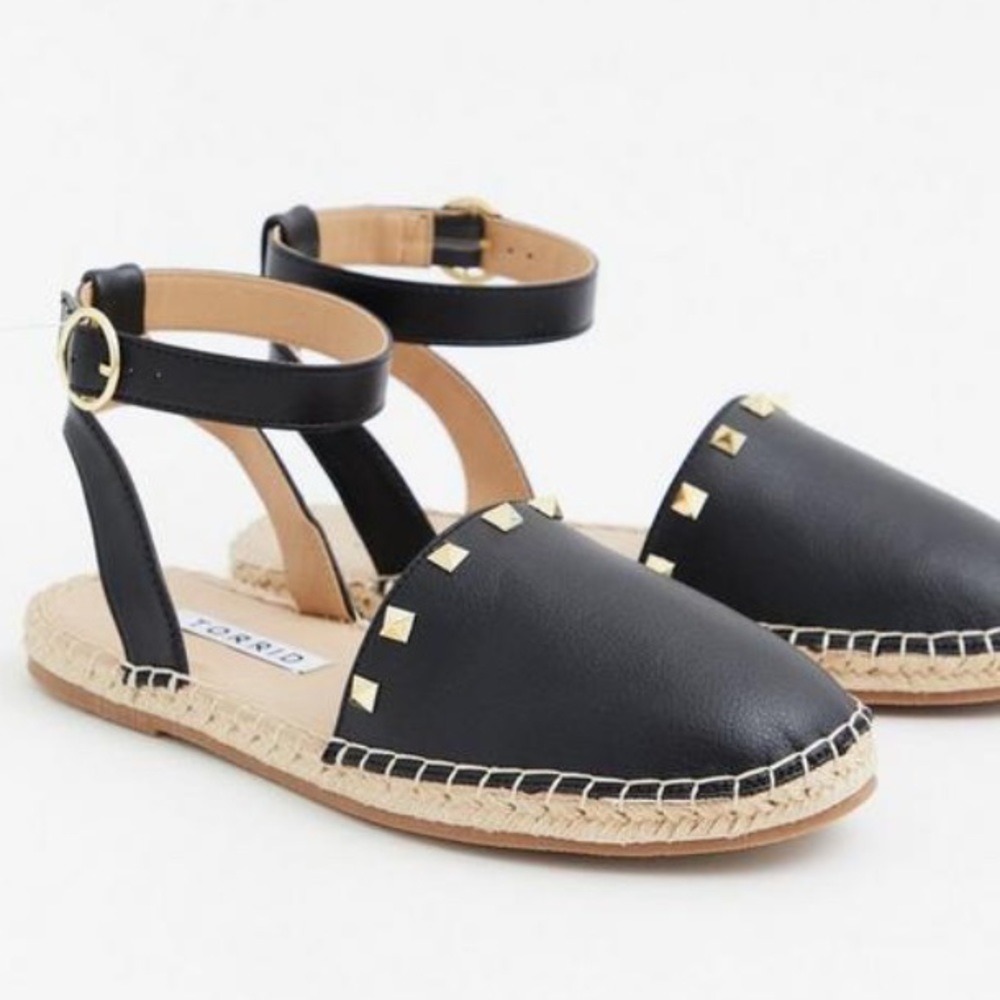 NEW Torrid Black Studded Ankle Strap Espadrille Sandals Sz 9WW